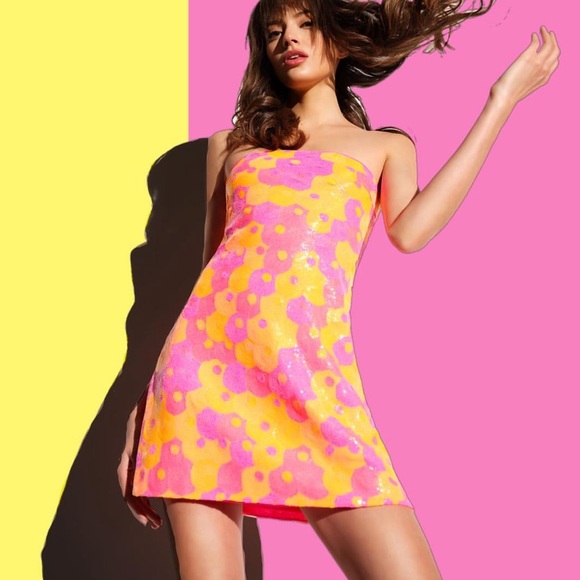 Susana Monaco Sequin Flare Dress in Orange Pop - Picture 1 of 7